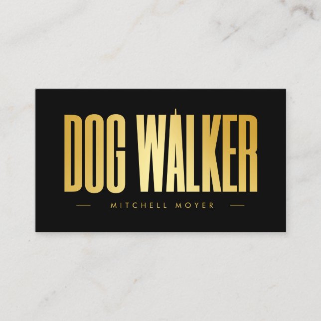 Dog Walker Black And Gold  Visitkort (Framsida)