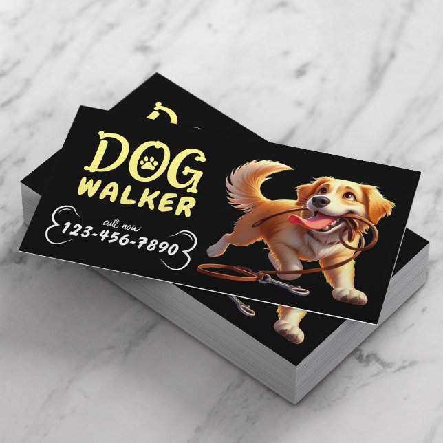 Dog Walker Cute Lycklig Hund Pet Sitter Black Visitkort (Skapare uppladdad)