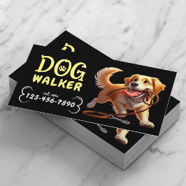 Dog Walker Cute Lycklig Hund Pet Sitter Black Visitkort