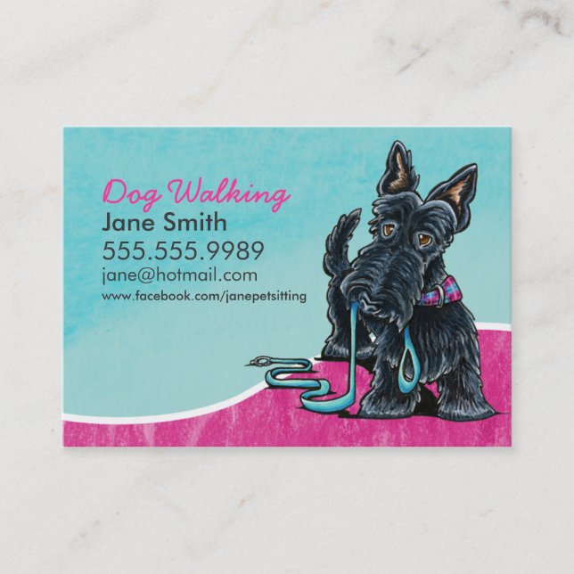 Dog Walker Cute Scottie Himlar Blue Visitkort (Framsida)