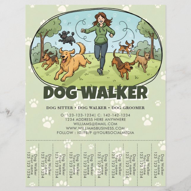 Dog Walker Dog Walking Service Custom Reklamblad (Framsidan)