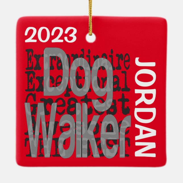 Dog Walker Extraordinaire ANPASSNINGSBAR Julgransprydnad Keramik (Baksida)