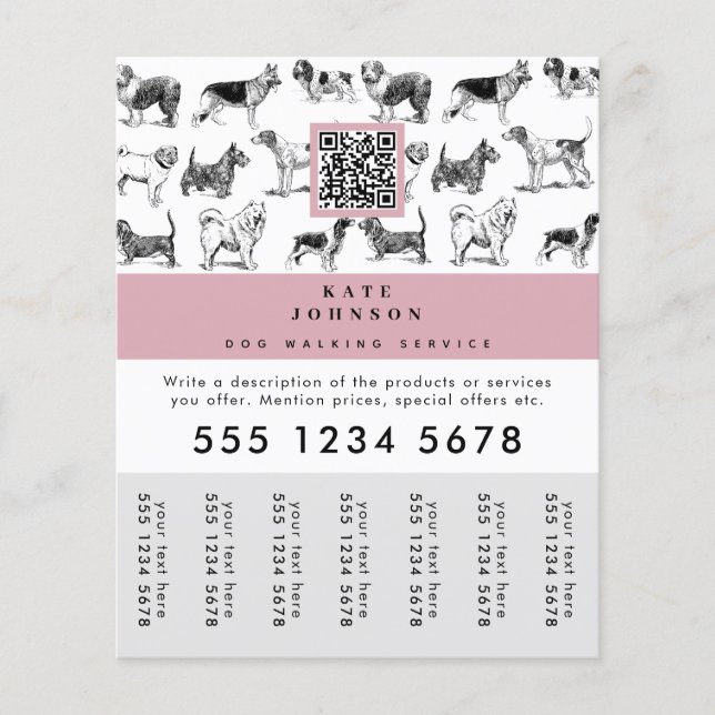 Dog Walker Grooming Hund Trainer Tear-Off Märkre Flygblad (Framsidan)