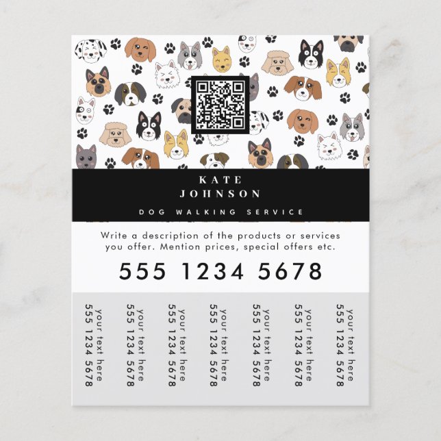 Dog Walker Grooming Hund Trainer Tear-Off Märkre Flygblad (Framsidan)