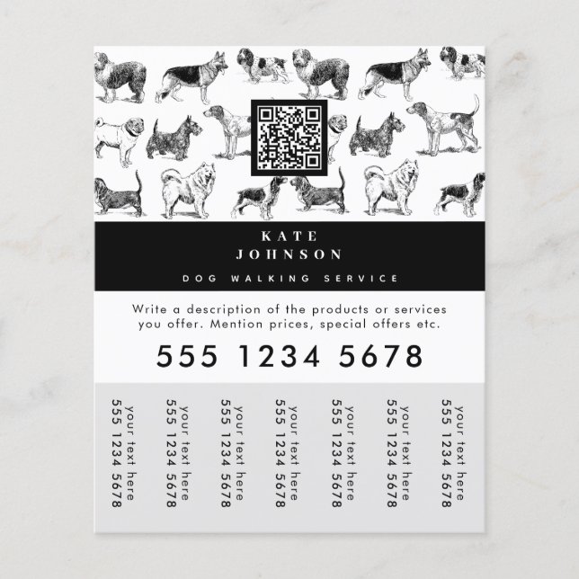 Dog Walker Grooming Hund Trainer Tear-Off Märkre Flygblad (Framsidan)