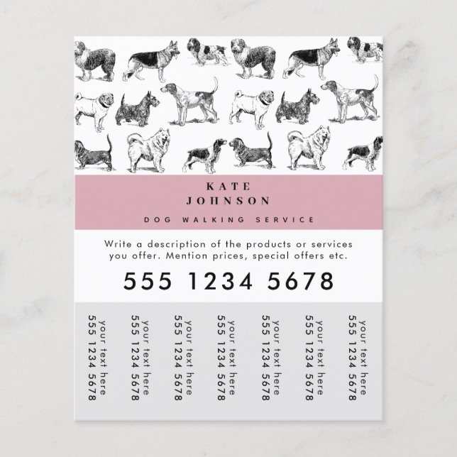 Dog Walker Grooming Hund Trainer Tear-Off Märkre Flygblad (Framsidan)