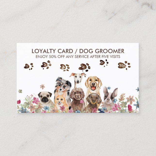 Dog Walker Grooming Petwatch Cute Loyalty Visitkort (Framsida)