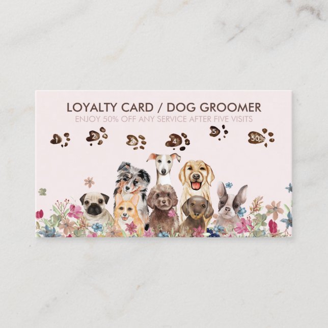 Dog Walker Grooming Petwatch Sale Loyalty Visitkort (Framsida)