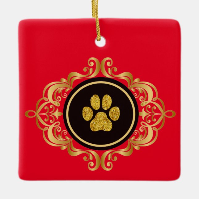 Dog Walker Guld Paw Skriv ut Ornament (Framsida)