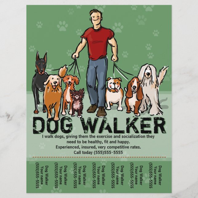 Dog Walker. Hund Walking. GUY. PromoTemplate Reklamblad (Framsidan)