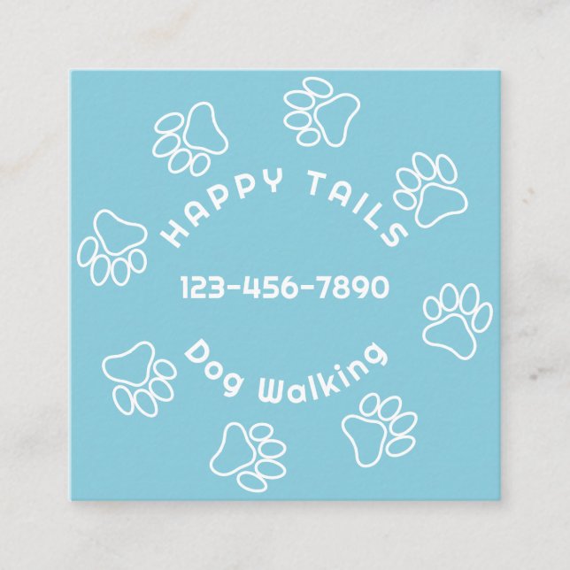 Dog Walker Paw Print Circle Summer Himlar Blue Fyrkantigt Visitkort (Framsida)