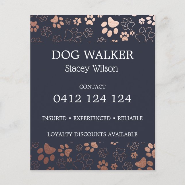 Dog Walker Paw Print Mönster Business Flygblad (Framsidan)