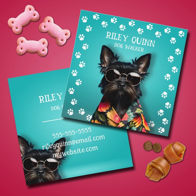 Dog Walker Paw Skriv ut Gräns Fyrkantigt Visitkort (Dog Walker paw print border square business cards)