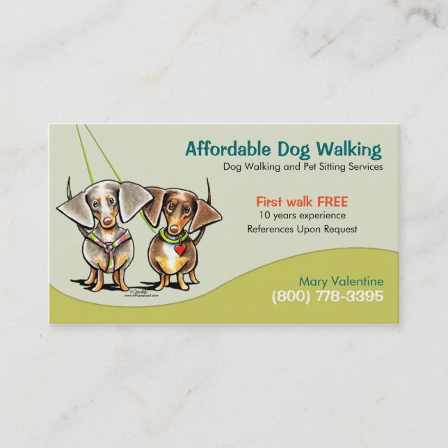 Dog Walker Pet Business Dachshunds Visitkort (Framsida)