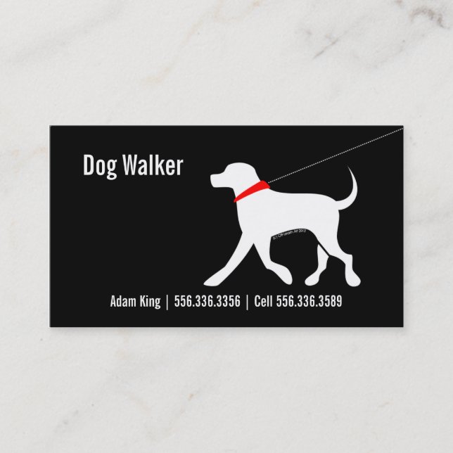 Dog Walker Pet Business Lab Modern Black Visitkort (Framsida)
