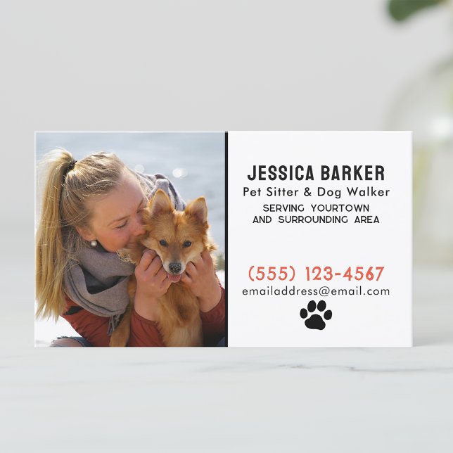 Dog Walker Pet Sitta Din Djurälskare Photo Visitkort (Skapare uppladdad)