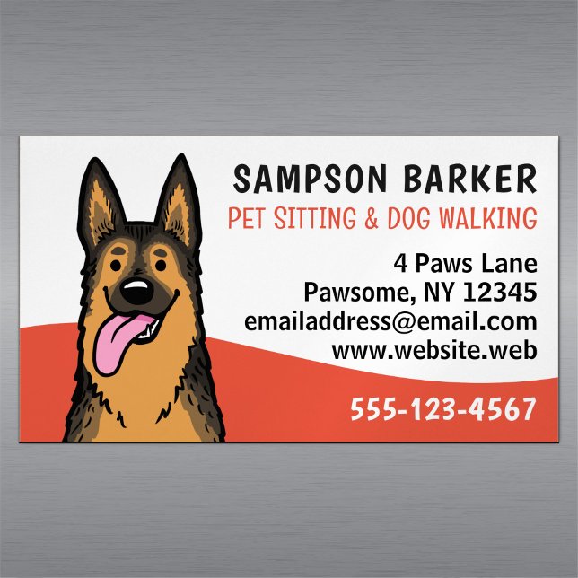 Dog Walker Pet Sitta German Shepherd Animal Care Magnetiska Visitkort (Skapare uppladdad)