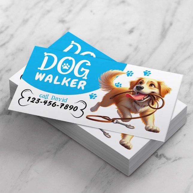 Dog Walker Pet Sitta Lycklig Hund Biting its Leash Visitkort (Skapare uppladdad)