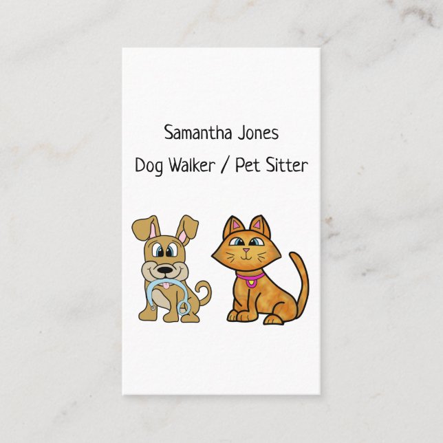 Dog Walker Pet Sitta Services Cute Hund Cat Visitkort (Framsida)