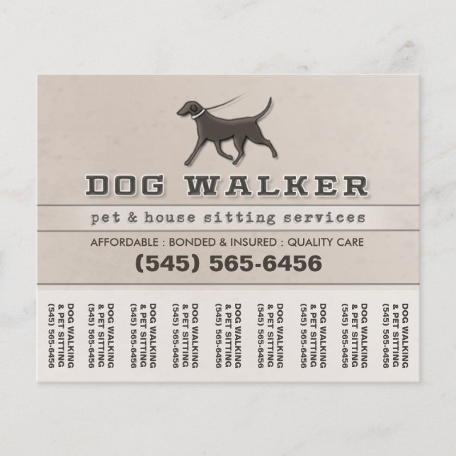 Dog Walker & Pet Sitta Tear Av Flyer 5,6 x 4,5 (Framsidan)