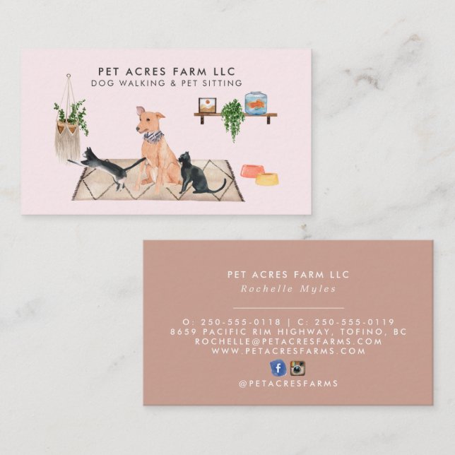 Dog Walker Pet Sitta Watercolor Visitkort (Fram/baksida)