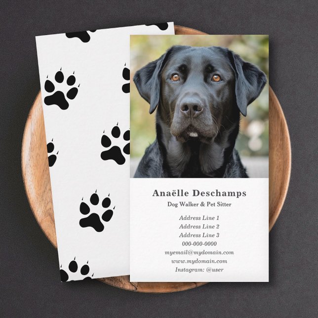 Dog Walker Pet Sitter Anpassningsbar Photo White Visitkort (Dog Walker Pet Sitter Custom Photo White Business Card)
