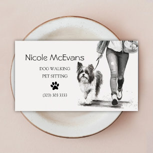 Dog Walker Pet Sitter Black and White Visitkort