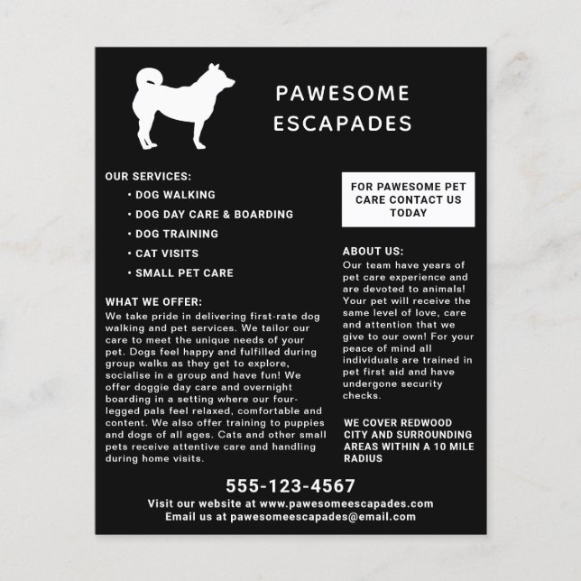 Dog Walker & Pet Sitter Black Flygblad (Framsidan)