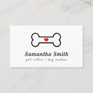 Dog Walker Pet Sitter Bone Heart Visitkort