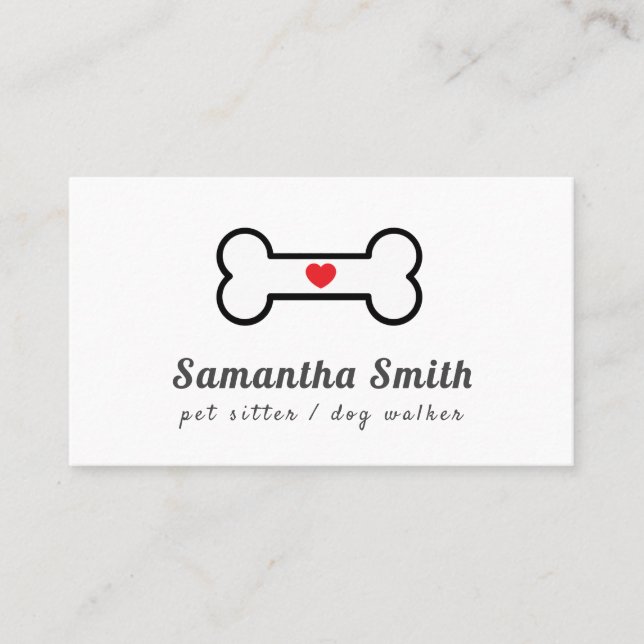 Dog Walker Pet Sitter Bone Heart Visitkort (Framsida)