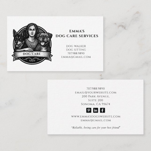 Dog Walker Pet Sitter Business Card Visitkort (Fram/baksida)