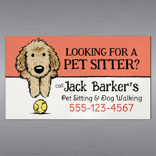 Dog Walker Pet Sitter Cute Doodle Hund med Boll Magnetiska Visitkort