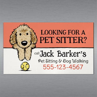 Dog Walker Pet Sitter Cute Doodle Hund med Boll Magnetiska Visitkort