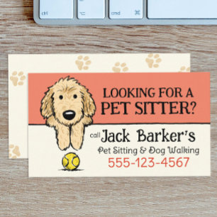 Dog Walker Pet Sitter Cute Doodle Hund med Boll Visitkort