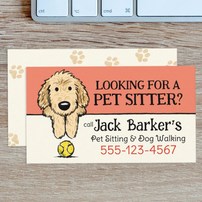 Dog Walker Pet Sitter Cute Doodle Hund med Boll Visitkort (Skapare uppladdad)