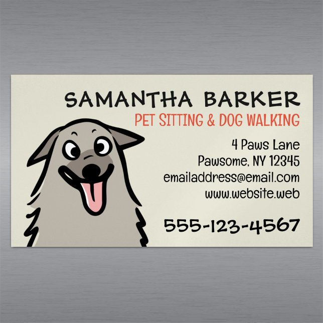 Dog Walker Pet Sitter Funny Fluffy Hund Magnetiska Visitkort (Skapare uppladdad)