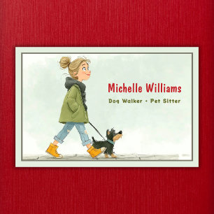 Dog Walker Pet Sitter Girl Walking Hund Visitkort