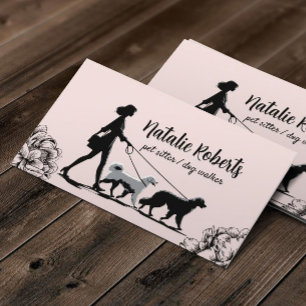 Dog Walker Pet Sitter Girl Walking Hundar Rosa Visitkort