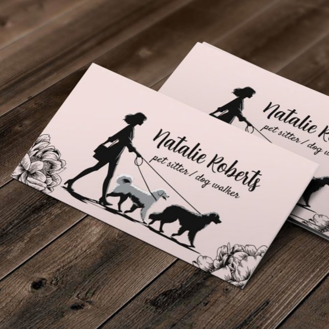 Dog Walker Pet Sitter Girl Walking Hundar  Rosa Visitkort (Skapare uppladdad)