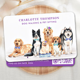 Dog Walker Pet Sitter Groomer Watercolor QR Code Visitkort