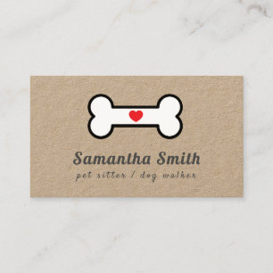 Dog Walker Pet Sitter Hund Bone Heart Kraft Visitkort