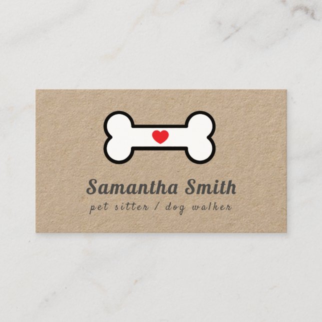 Dog Walker Pet Sitter Hund Bone Heart Kraft Visitkort (Framsida)