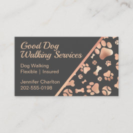 Dog Walker Pet Sitter Paw Skriv ut Ro Guld Visitkort