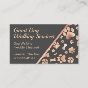 Dog Walker Pet Sitter Paw Skriv ut Ro Guld Visitkort