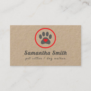Dog Walker Pet Sitter Tass Heart Kraft Visitkort