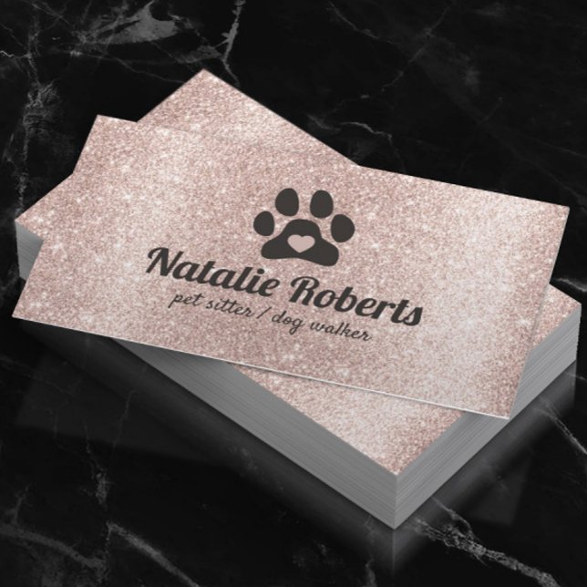Dog Walker Pet Sitter Tass Heart  Ro Guld Visitkort (Skapare uppladdad)
