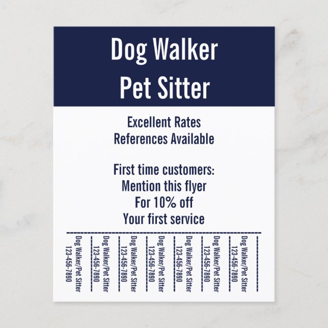 Dog Walker Pet Sitter White och Blue Text Template Flygblad (Framsidan)