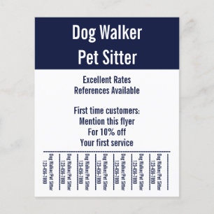 Dog Walker Pet Sitter White och Blue Text Template Flygblad