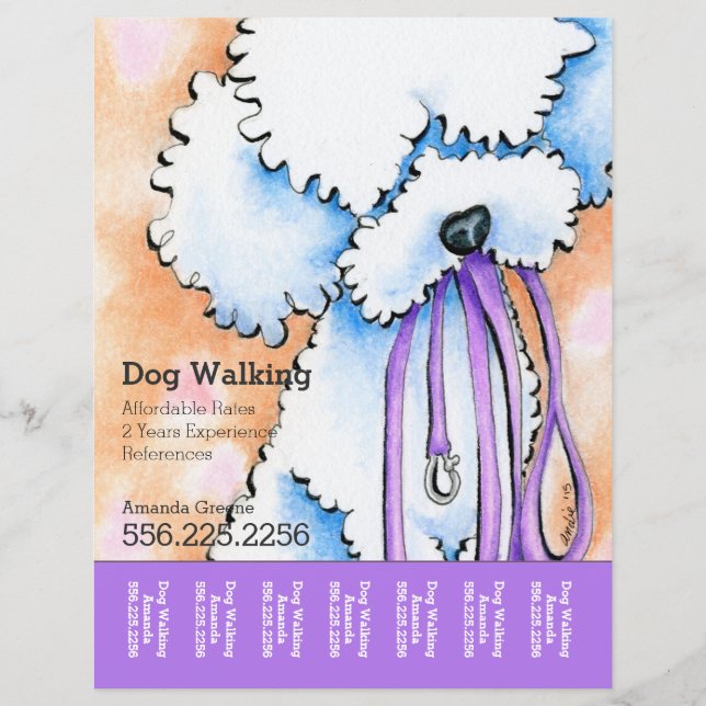 Dog Walker Pudel Lila Personlig Tear Lakan Reklamblad (Framsidan)