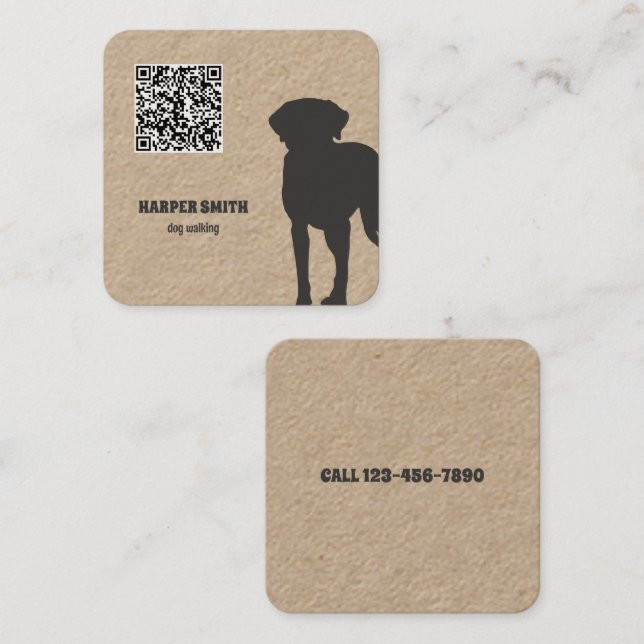 Dog Walker QR-kod Fyrkantigt Visitkort (Fram/baksida)